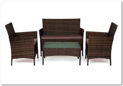 Лаундж сет (диван+2кресла+столик+подушки) (mod. 210013 А) искусственный ротанг темно-коричневый