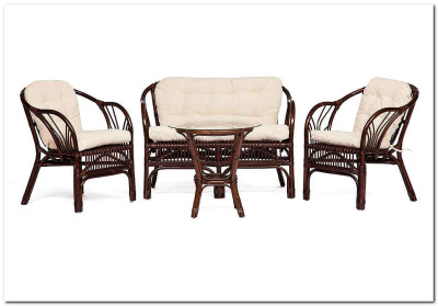 Комплект " NEW BOGOTA " (диван + 2 кресла + стол со стеклом) walnut (грецкий орех)