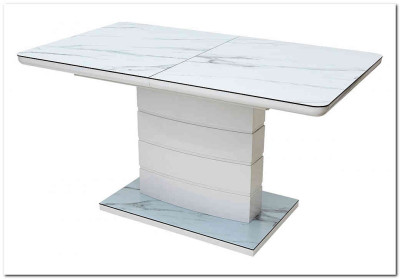 Стол ALTA 140 GREY-WHITE MARBLE/ WHITE глазурованное стекло