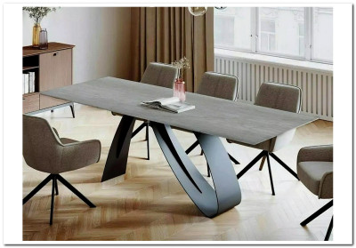 Стол обеденный Signal DIUNA Ceramic 160 раскланой (Pietra Di Savoia серый/черный мат)