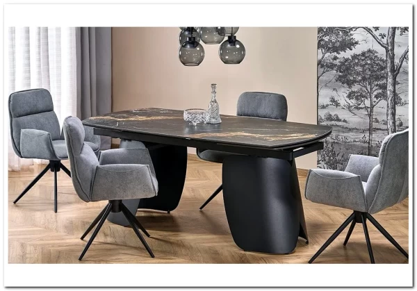 Стол обеденный Halmar FORUM 180 (черный мрамор/черный) заказать в Осколе по цене 131 179 руб. с доставкой в Старый Оскол, Губкин, Белгород