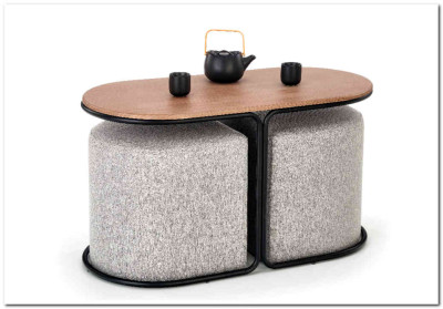 Комплект Halmar PAMPA, стол журнальный + 2 пуфа (орех/черный, серый)