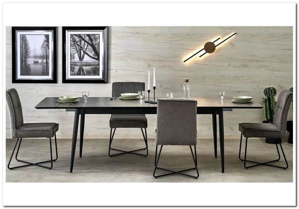 Стол обеденный Halmar CHARLES 180 раскладной (серый мрамор/черный) заказать в Осколе по цене 73 029 руб. с доставкой в Старый Оскол, Губкин, Белгород