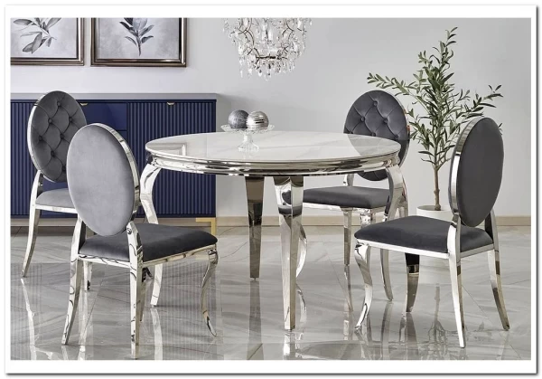 Стол обеденный Halmar REGINALD 120 (белый мрамор/серебряный) заказать в Осколе по цене 60 018 руб. с доставкой в Старый Оскол, Губкин, Белгород