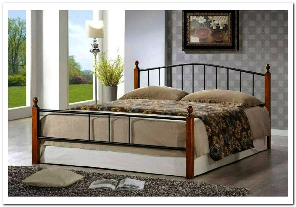 Купить Кровать AT-915 дерево гевея/металл 160*200 (Queen bed), красный дуб/черный с доставкой по России по цене производителя можно в магазине Другая Мебель в Старом Осколе