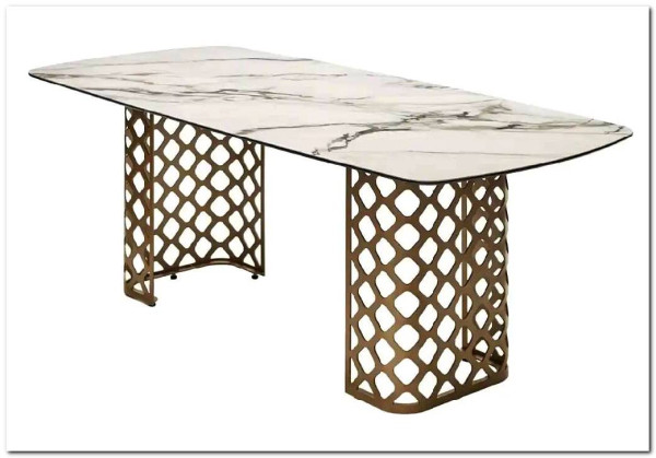 Стол CHIAVARI 220 KL-188 Контрастный мрамор матовый, итальянская керамика / Шампань, DISAUR заказать в Осколе по цене 96 480 руб. с доставкой в Старый Оскол, Губкин, Белгород