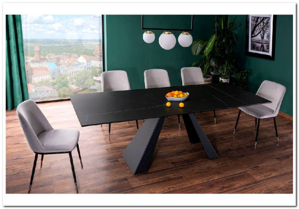 Стол обеденный Signal SALVADORE Ceramic 160 раскладной (черный Sahara Noir/черный мат) заказать в Осколе по цене 136 583 руб. с доставкой в Старый Оскол, Губкин, Белгород