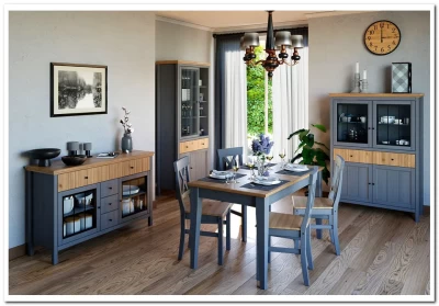 Шкаф для посуды Сканди 1 стеклянная дверь 1 глухая дверь и ящик серый 7046/антик