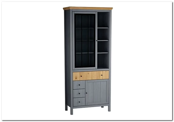 Шкаф Сканди для посуды 1113СТЧ стеклянная и глухая двери серый 7046/антик заказать в Осколе по цене 45 332 руб. с доставкой в Старый Оскол, Губкин, Белгород