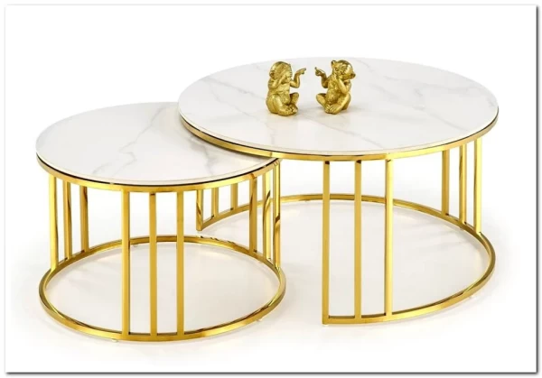 Комплект Halmar MERCURY 3, 2 стола журнальных (белый мрамор/золотой) заказать в Осколе по цене 57 327 руб. с доставкой в Старый Оскол, Губкин, Белгород