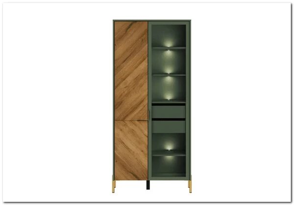 Витрина Siena REG1W1D дымчатый зеленый/дуб вотан BRW заказать в Осколе по цене 43 630 руб. с доставкой в Старый Оскол, Губкин, Белгород