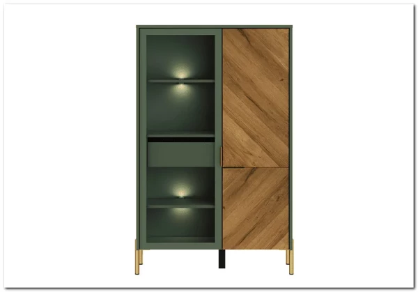 Витрина Siena REG1W1D/140 дымчатый зеленый/дуб вотан BRW заказать в Осколе по цене 33 980 руб. с доставкой в Старый Оскол, Губкин, Белгород