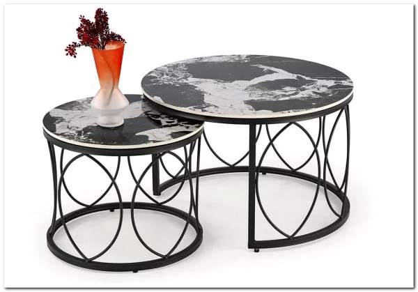 Комплект Halmar ALEXANDRA, 2 стола журнальных (черный мрамор/черный) заказать в Осколе по цене 28 214 руб. с доставкой в Старый Оскол, Губкин, Белгород