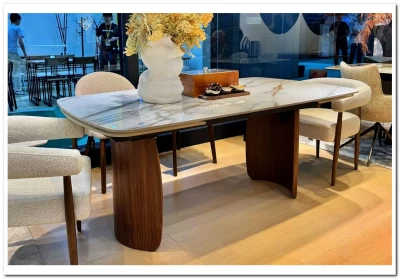 Стол ВЕСТБЕРГ (WESTBERG) 180 КАЛАКАТТА (GLOSS CALACATTA GOLD SOLID CERAMIC) / Орех натур, ®DISAUR