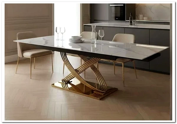 Стол обеденный Signal HERMES II 160 (эффект белого мрамора/золотой) заказать в Осколе по цене 132 348 руб. с доставкой в Старый Оскол, Губкин, Белгород