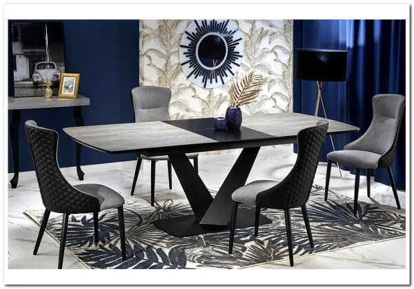 Стол обеденный Halmar VINSTON раскладной темно-серый/черный заказать в Осколе по цене 110 842 руб. с доставкой в Старый Оскол, Губкин, Белгород